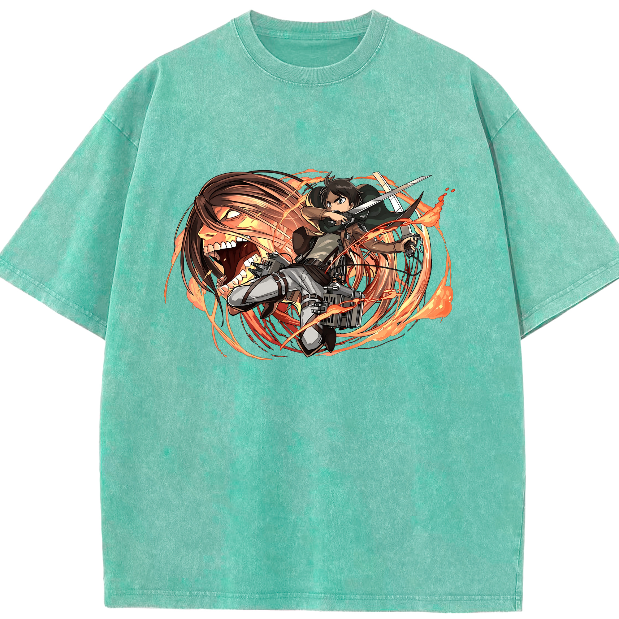 （画像用） 進撃の巨人 エレン･イェーガー Attack on Titan Eren Jäger 綿100% ヴィンテージ風 半袖Tシャツ（フロントプリント）